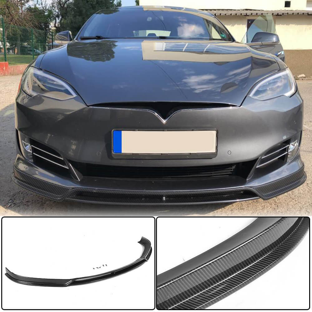 Front Bumper Lip Spoiler (2016-2021, Carbon) for Tesla Model S 2012– - image 1