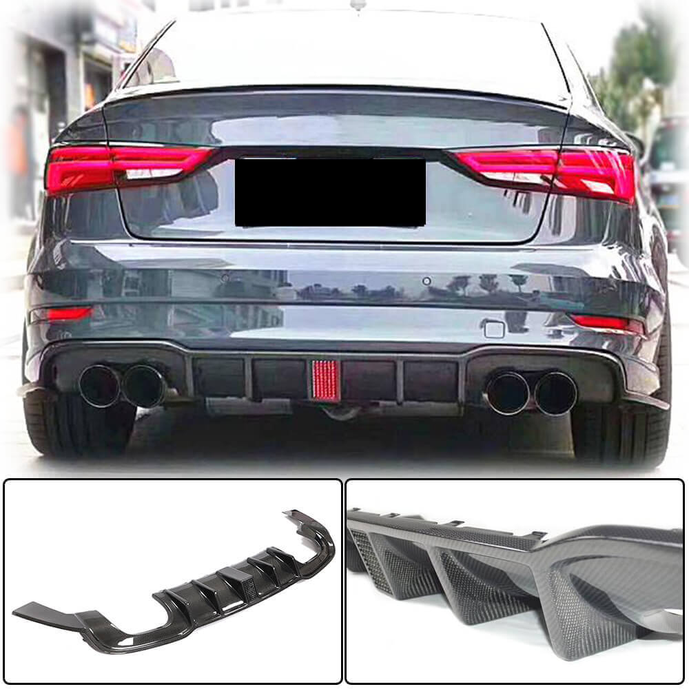 Rear Bumper Diffuser V2 (for S-Line SD 2017-2020, Carbon) for Audi A3 2012-2020 - image 1