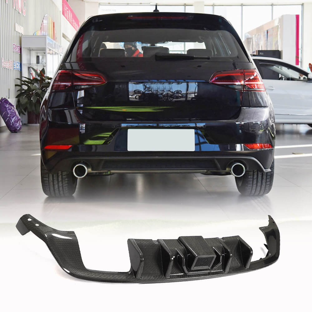 Rear Bumper Diffuser (for Base/R/GTI HB 2017-2020, Carbon) for Volkswagen Golf 7/E-Golf 2012-2020 - image 1