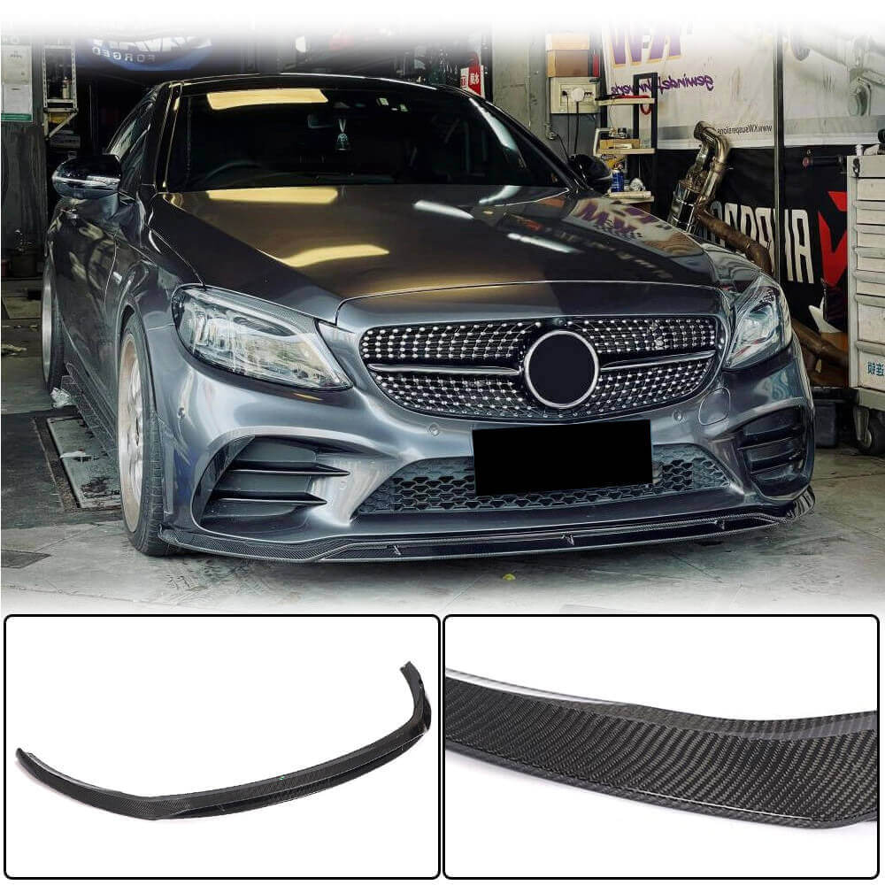 Front Bumper Lip Spoiler (2019-2021, Carbon) for Mercedes C-сlass W205 2014-2021 - image 1