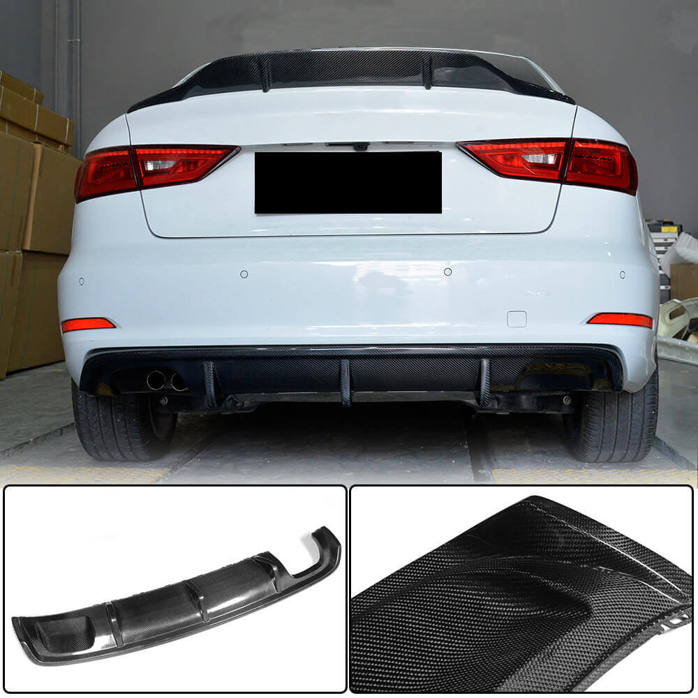 Rear Bumper Diffuser V2 (for Base SD 2012-2016, Carbon) for Audi A3 2012-2020 - image 1