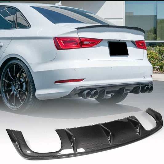 Rear Bumper Diffuser V2 (for S-Line SD 2012-2016, Carbon) for Audi A3 2012-2020 - image 1