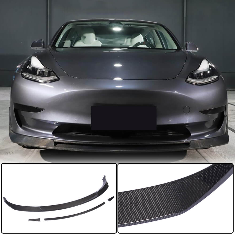 Front Bumper Lip V2 (2017-2023, Carbon) for Tesla Model 3 2017- - image 1
