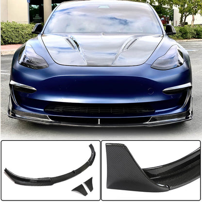 Front Bumper Lip V3 (2017-2023, Carbon) for Tesla Model 3 2017- - image 1