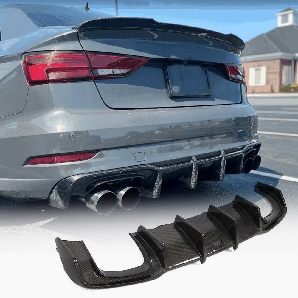 Rear Bumper Diffuser V1 (for S-Line SD 2017-2020, Carbon) for Audi A3 2012-2020 - image 1