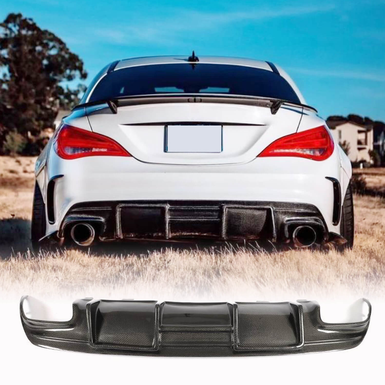 V1 rear bumper diffuser (for AMG-Line / CLA45 AMG, Carbon) for Mercedes CLA C117 2013-2019 - image 1