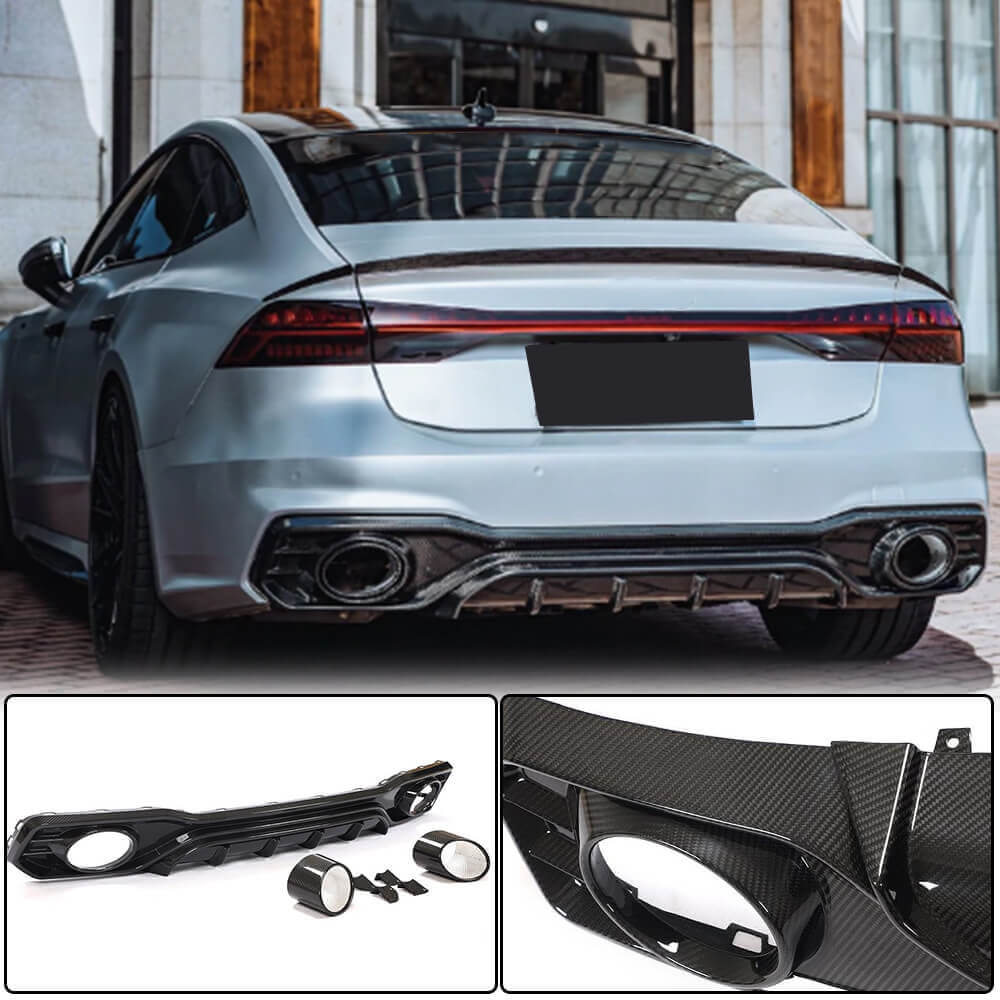 Rear bumper diffuser with exhaust tips (for S-Line 2018-2022, Dry Carbon) for Audi A7 2018- - image 1