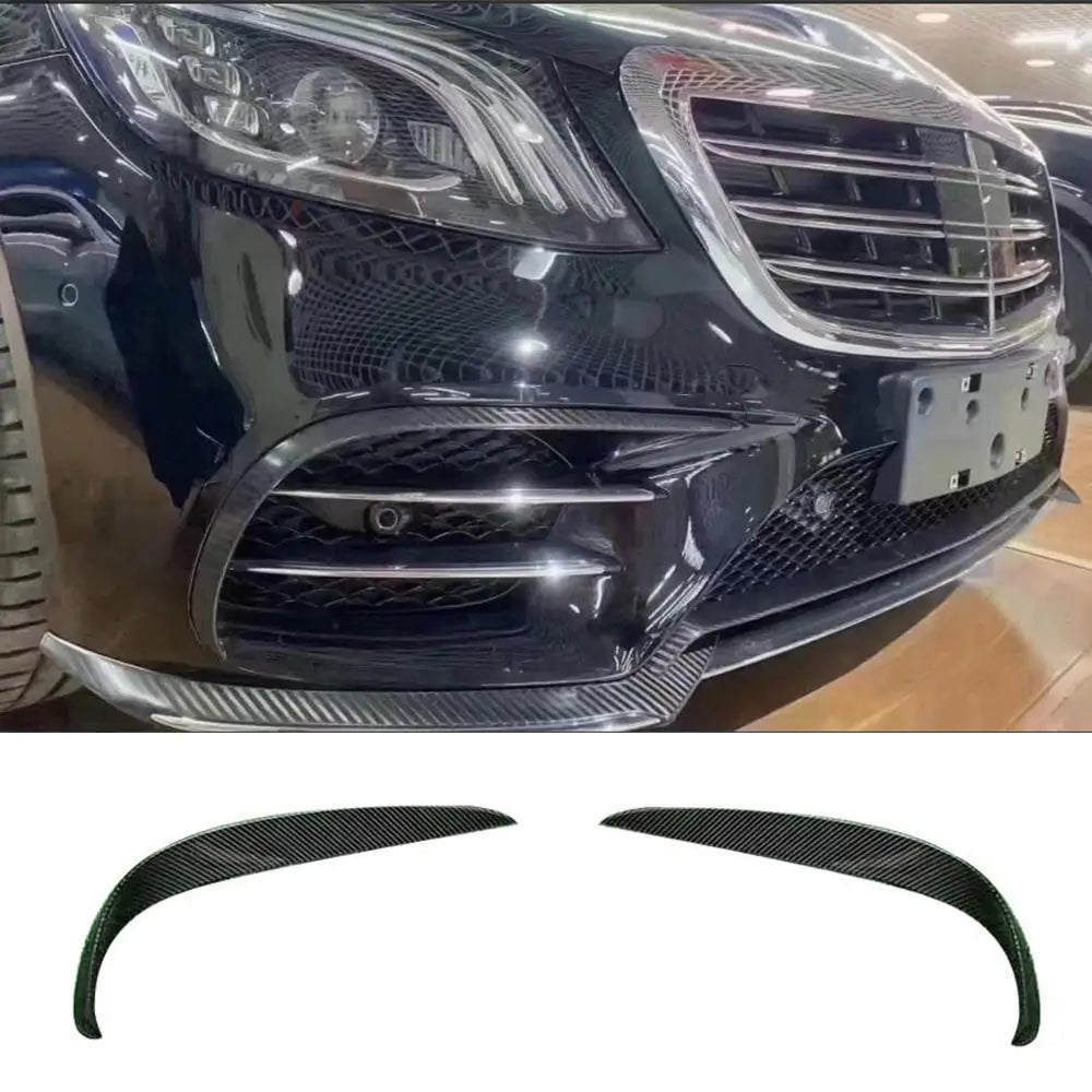 Front Bumper Extensions V2 for S63 AMG 2014-2017 Carbon for Mercedes S-сlass W222 2013-2022 - image 1