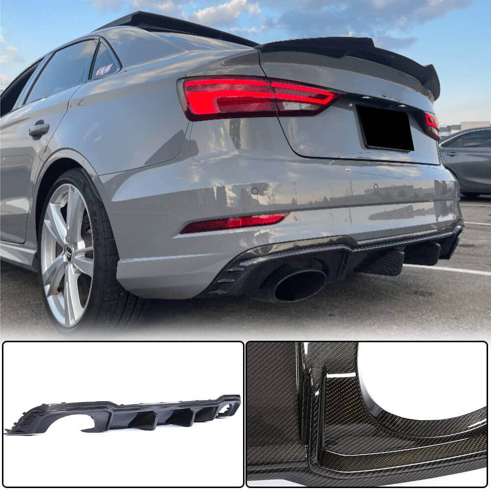 Rear bumper diffuser V1 (for RS3 SD 2017-2019, Carbon) for Audi A3 2012-2020 - image 1