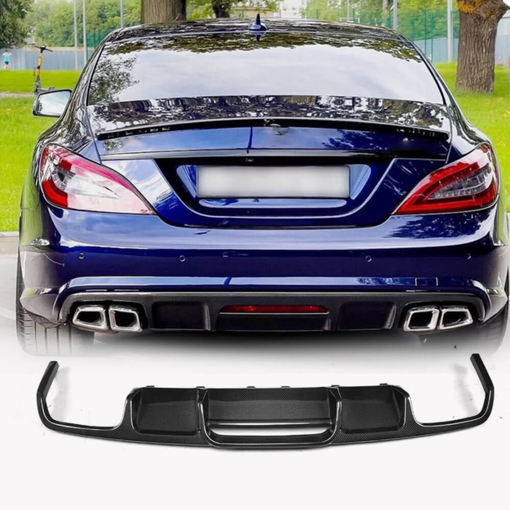 Rear Bumper Diffuser (for Base/CLS63 AMG 2015-2018, Carbon) for Mercedes CLS C218 2011-2018 - image 1