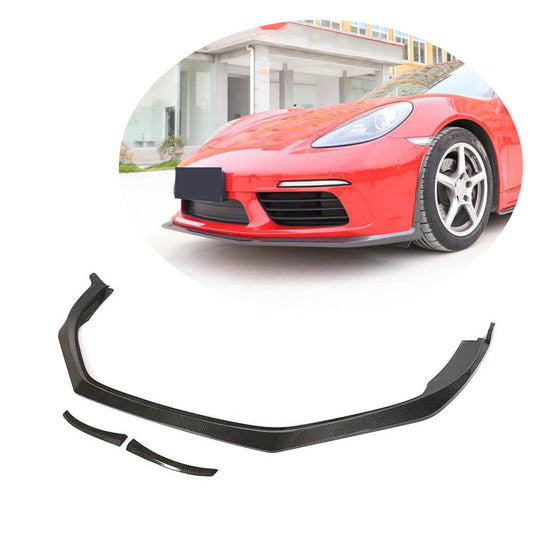 Front Bumper Lip V2 Overlay (2016-2019, Carbon) for Porsche Boxster/Cayman 982 (718) 2016- - image 1