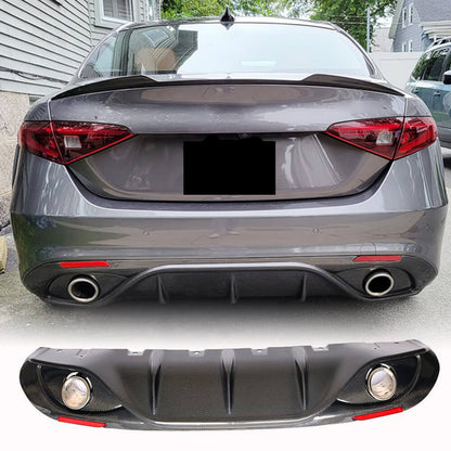 Rear Bumper Diffuser with Tips V2 (for Base, Carbon) for Alfa Romeo Giulia 2016-2022 - image 1