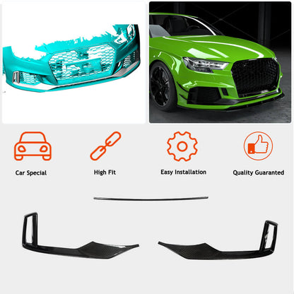 Front bumper lip extensions V1 (for RS3 SD 2017-2020, Carbon) for Audi A3 2012-2020 - image 2