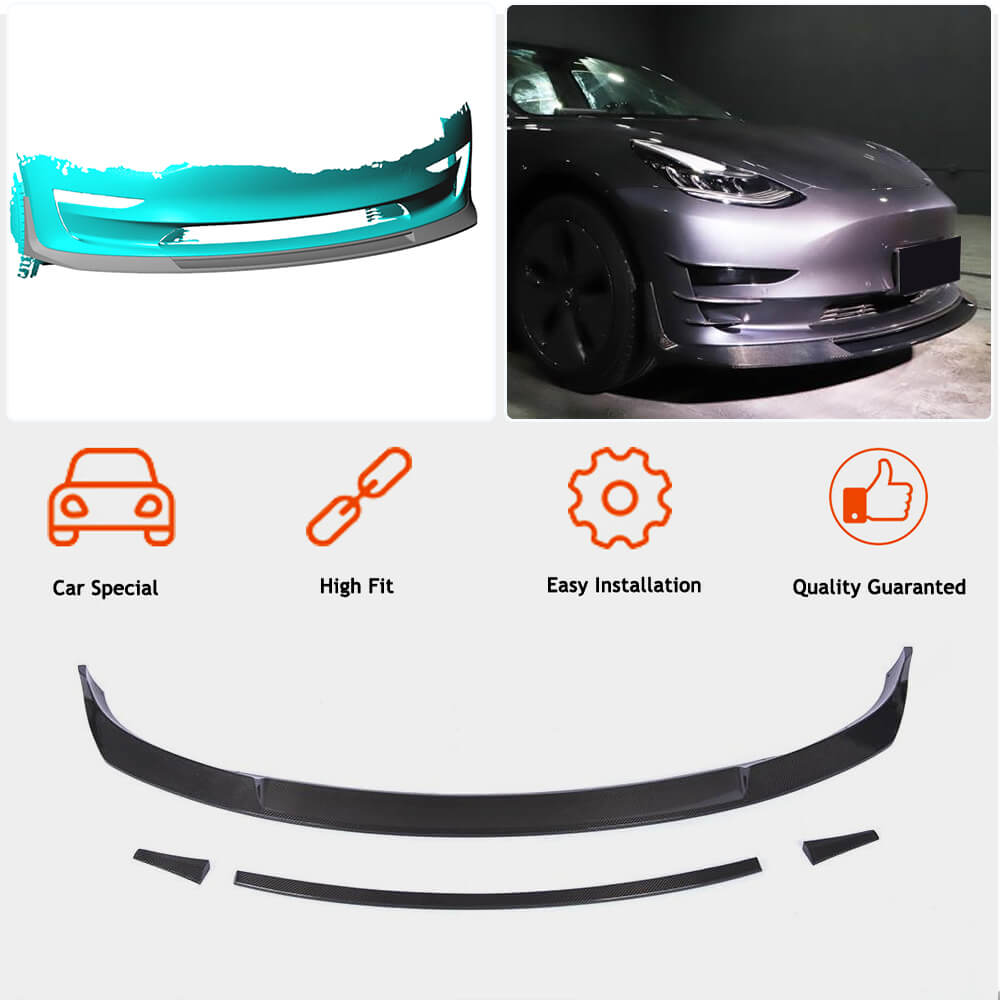 Front Bumper Lip V2 (2017-2023, Carbon) for Tesla Model 3 2017- - image 2