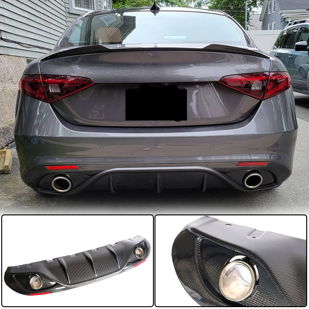 Rear Bumper Diffuser with Tips V2 (for Base, Carbon) for Alfa Romeo Giulia 2016-2022 - image 2