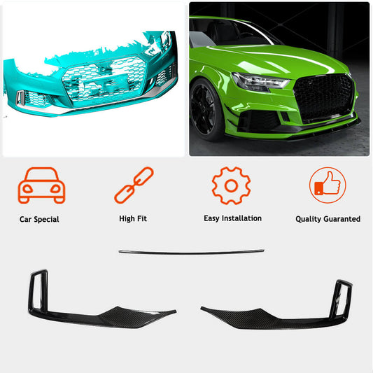 Front bumper lip extensions V1 (for RS3 SD 2017-2020, Carbon) for Audi A3 2012-2020 - image 2