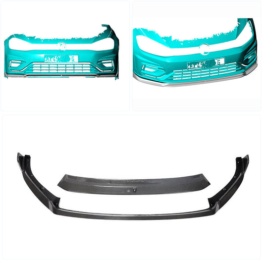 Front Bumper Lip Spoiler V2 (for R/R-Line 2017-2020, Carbon) for Volkswagen Golf 7/E-Golf 2012-2020 - image 2
