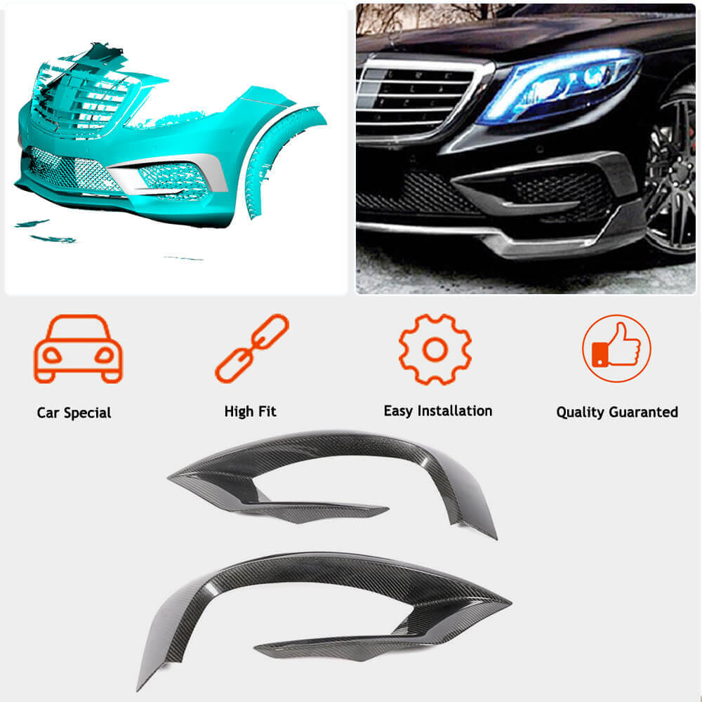 Front bumper extensions V1 for S63 AMG 2014-2017 Carbon for Mercedes S-сlass W222 2013-2020 - image 2