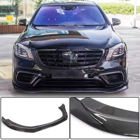 Front Bumper Lip Spoiler (for S63/S65 AMG 2018-2022, Carbon) for Mercedes S-сlass W222 2013-2022 - image 2