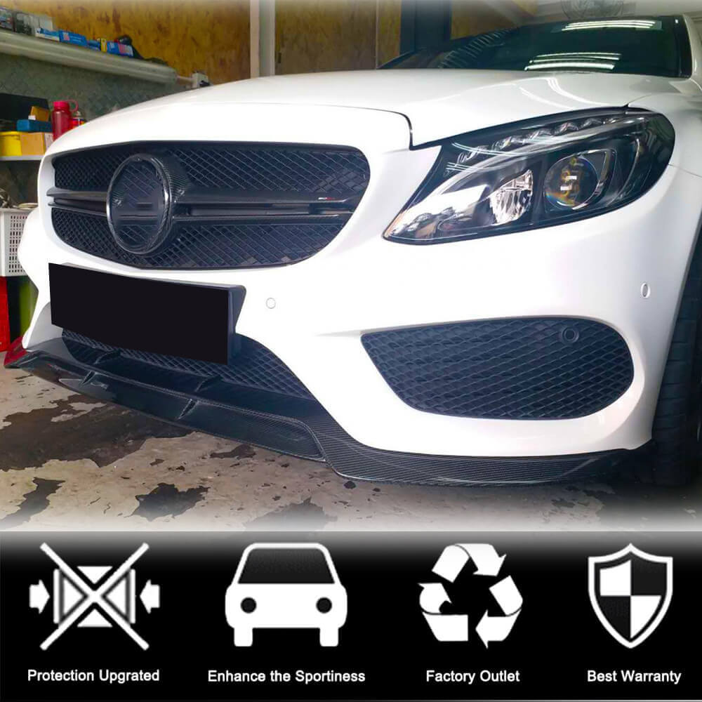 Front Bumper Lip V1 for C43 AMG 2015-2019 Carbon for Mercedes C-сlass W205 2014-2021 - image 2