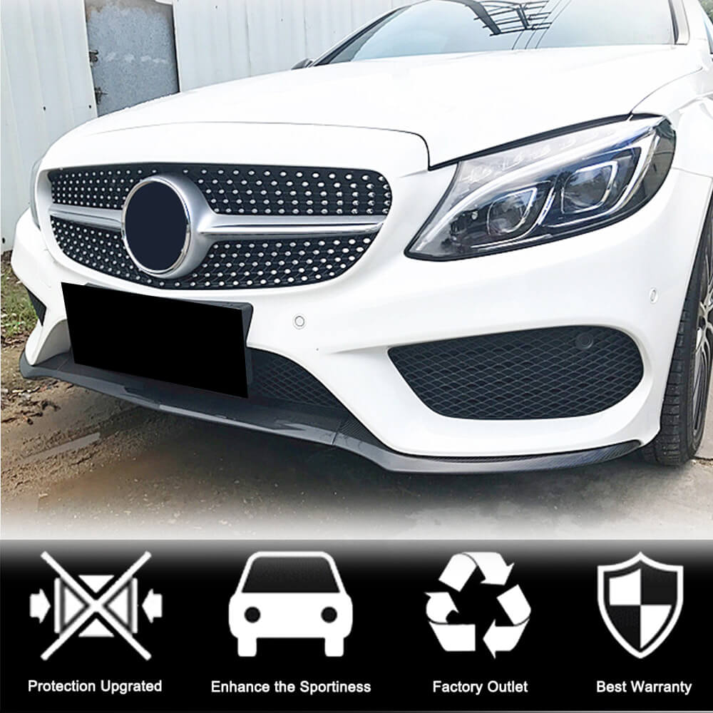 Front Bumper Lip V4 for C43 AMG 2015-2019 Carbon for Mercedes C-сlass W205 2014-2021 - image 2