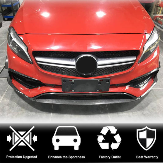 Cover on the front bumper Lip (for AMG-Line / A45 AMG HB 2016-2018, Carbon) for Mercedes A-class W176 2012-2018 - image 2