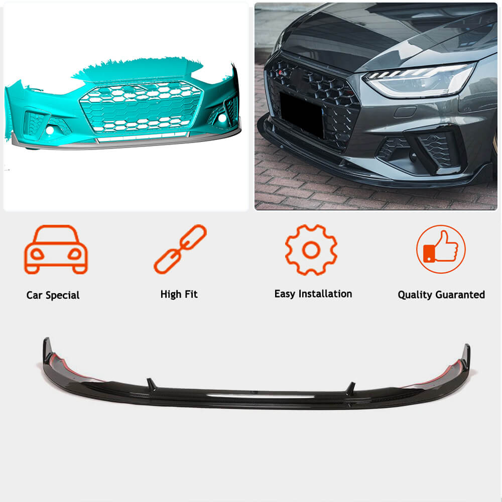 Front Bumper Lip V1 for S-Line SD 2019-2024, Carbon for Audi A4 B9 2015-2024 - image 2