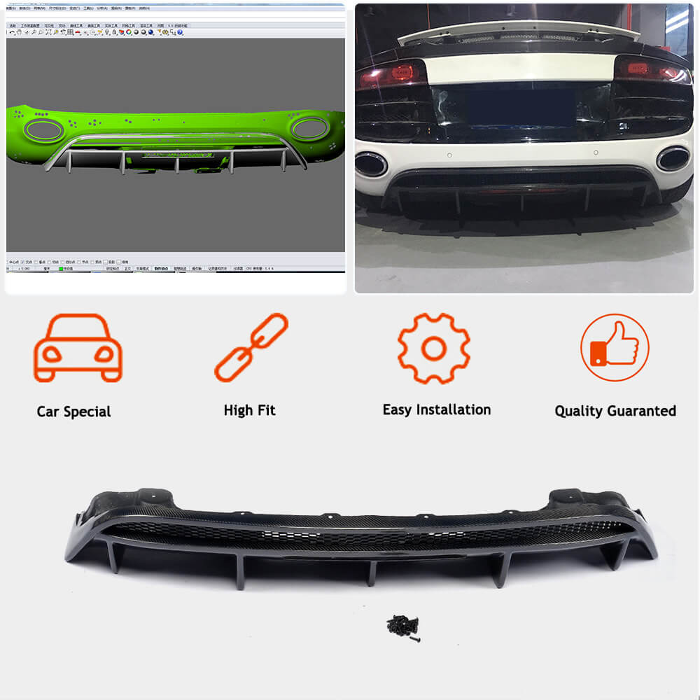 Rear Bumper Diffuser (Carbon) for Audi R8 2006-2015 - image 2