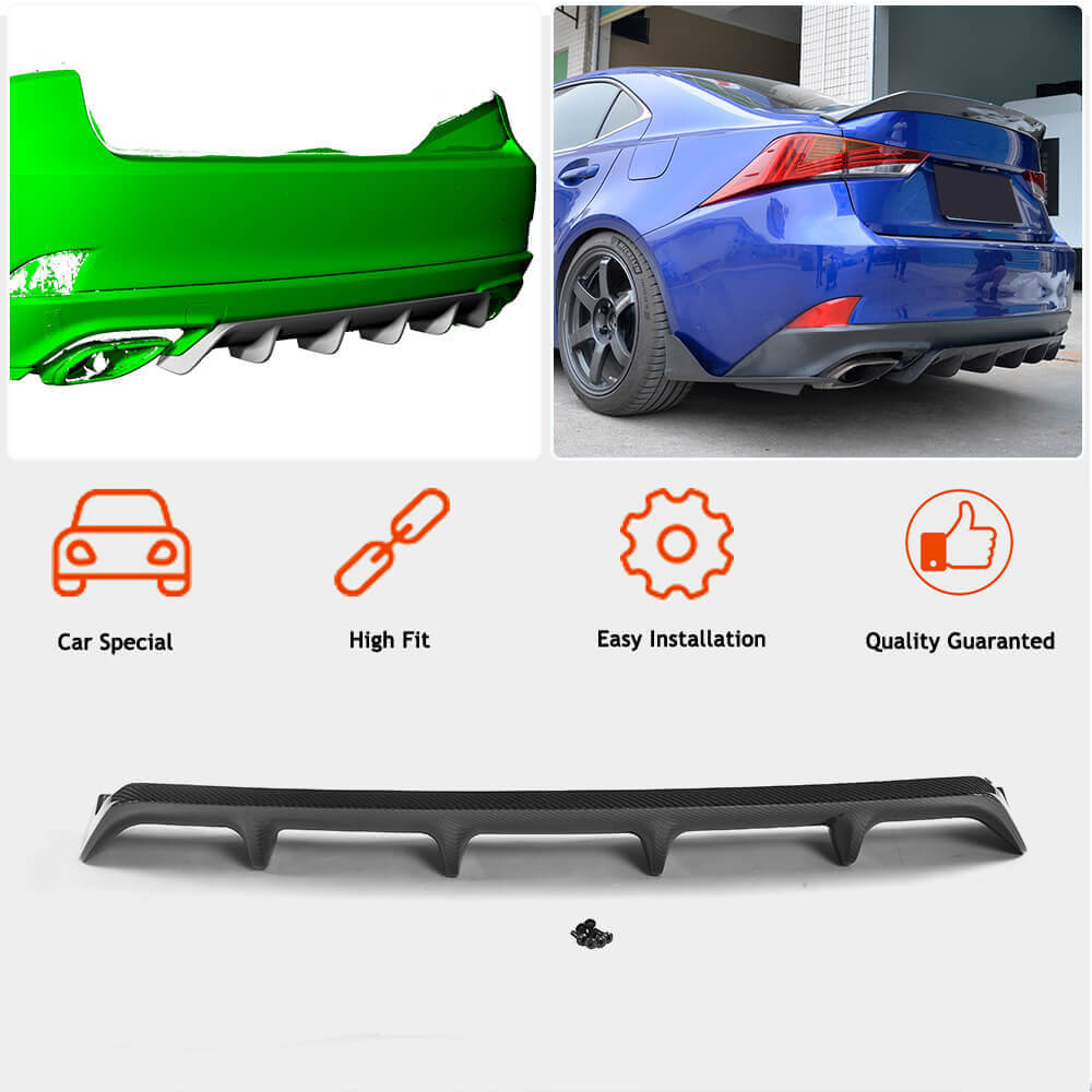 Rear Bumper Diffuser (for Base/F-Sport 2016-2020, Carbon) for Lexus IS 2013- - image 2
