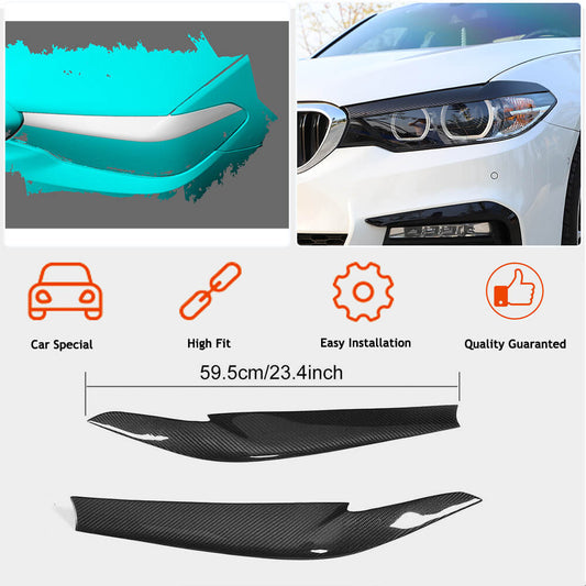 Headlight Lamp Eyelid Eyebrows Dry Carbon Fiber (2017-2020) for BMW 5 Series G30/31 2017-2023 - image 2