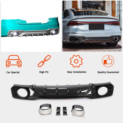 Rear bumper diffuser with exhaust tips (for S-Line 2018-2022, Dry Carbon) for Audi A7 2018- - image 2
