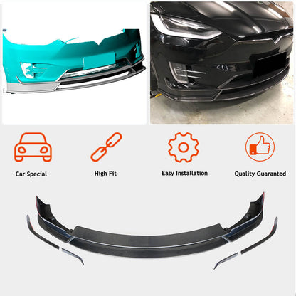 Front Bumper Lip Spoiler (2015-2021, Carbon) for Tesla Model X 2015- - image 2