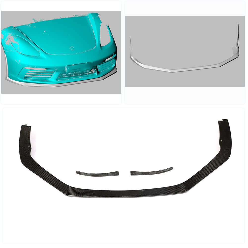 Front Bumper Lip V2 Overlay (2016-2019, Carbon) for Porsche Boxster/Cayman 982 (718) 2016- - image 2