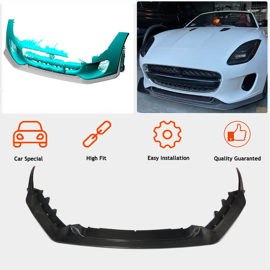 Front Bumper Lip Spoiler (for Base 2017-2019, Carbon) for Jaguar F-Type 2013-2024 - image 2