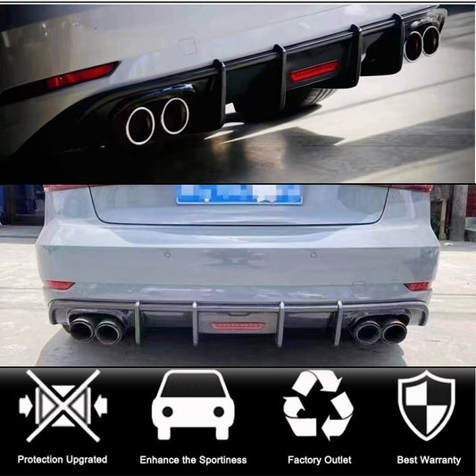 Rear bumper diffuser With LED brake light (for Base SD 2017-2020, Carbon) for Audi A3 2012-2020 - image 2