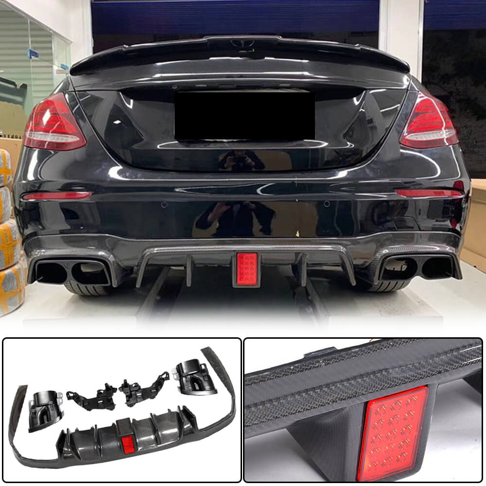 Rear bumper diffuser with V2 nozzles (for AMG/AMG-Line 2016-2019, Carbon) for Mercedes E-class W213 2016-2023 - image 2