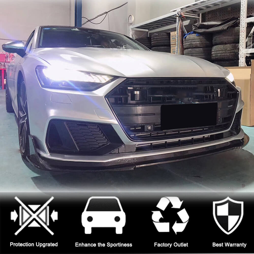 Front Bumper Lip Spoiler (for S-Line 2018-2022, Carbon) for Audi A7 2018- - image 2