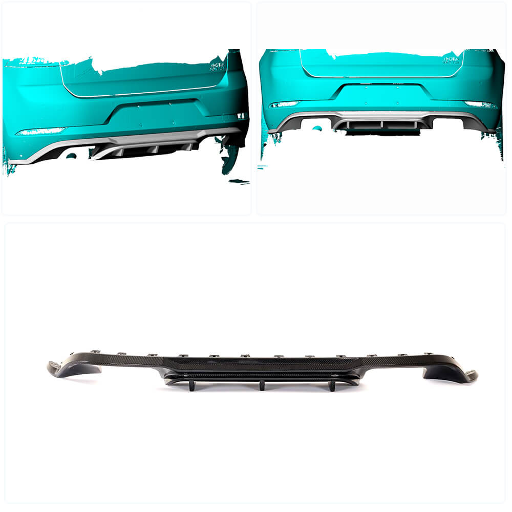 Rear Bumper Diffuser (for Base/GTI HB 2017-2020, Carbon) for Volkswagen Golf 7/E-Golf 2012-2020 - image 2