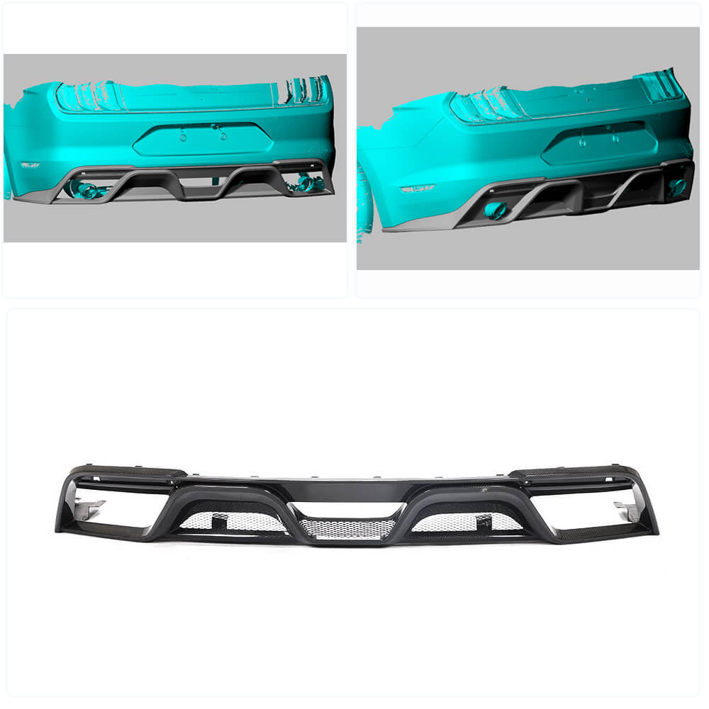 Rear Bumper Diffuser V2 (2018-2021, Carbon) for Ford Mustang 2015-2023 - image 2