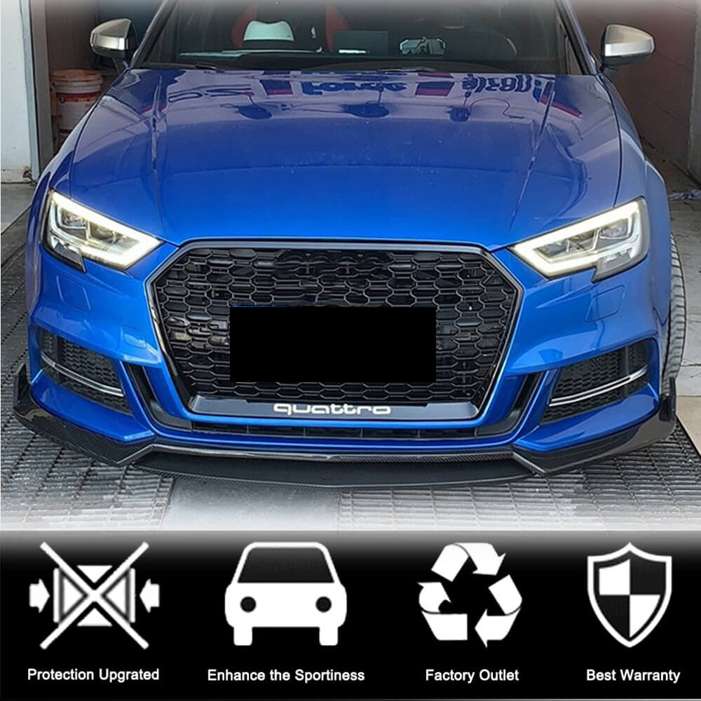 Front bumper lip Lip V4 (for S-Line Sedan 2017-2020, Carbon) for Audi A3 2012-2020 - image 2