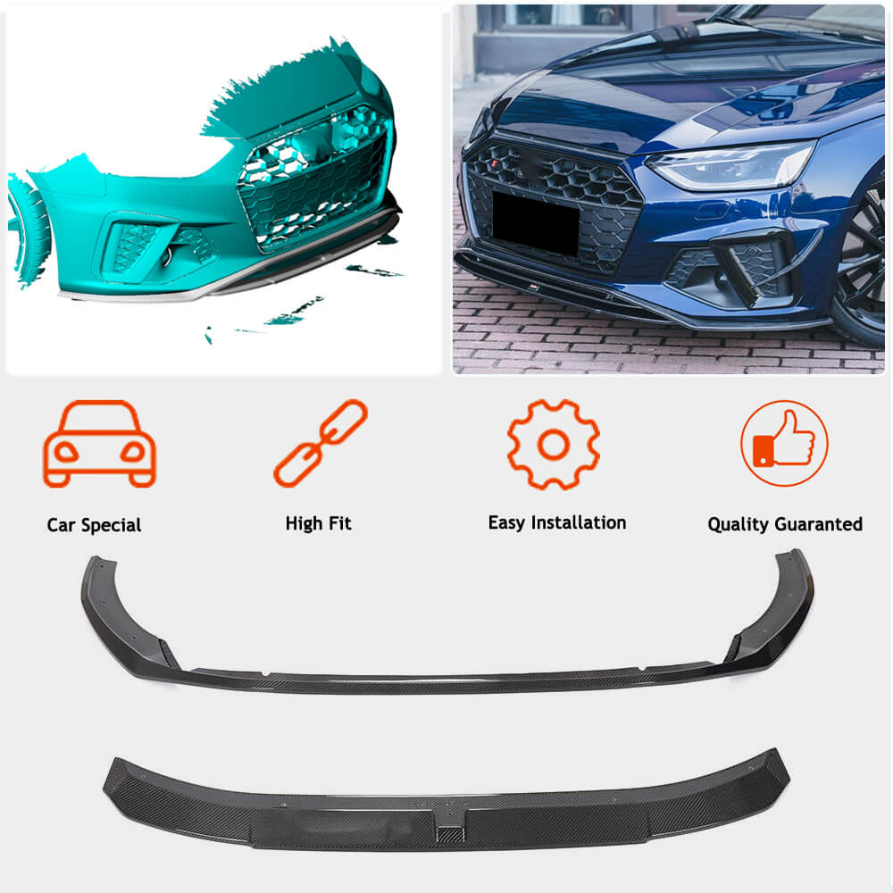 Front bumper lip Lip V2 (for S-Line Sedan 2019-2024, Carbon) for Audi A4 B9 2015-2024 - image 2