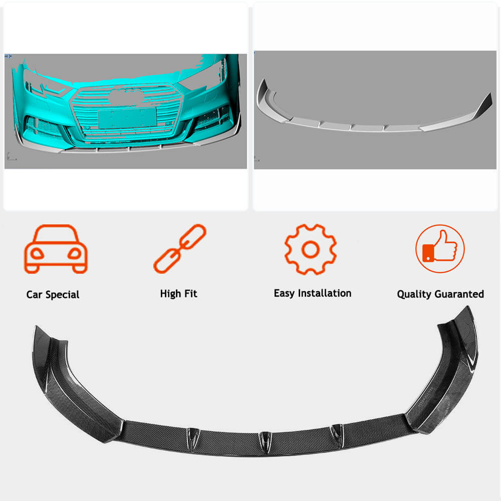 Front Bumper Lip V2 for S-Line SD 2017-2020, Carbon for Audi A3 2012-2020 - image 2