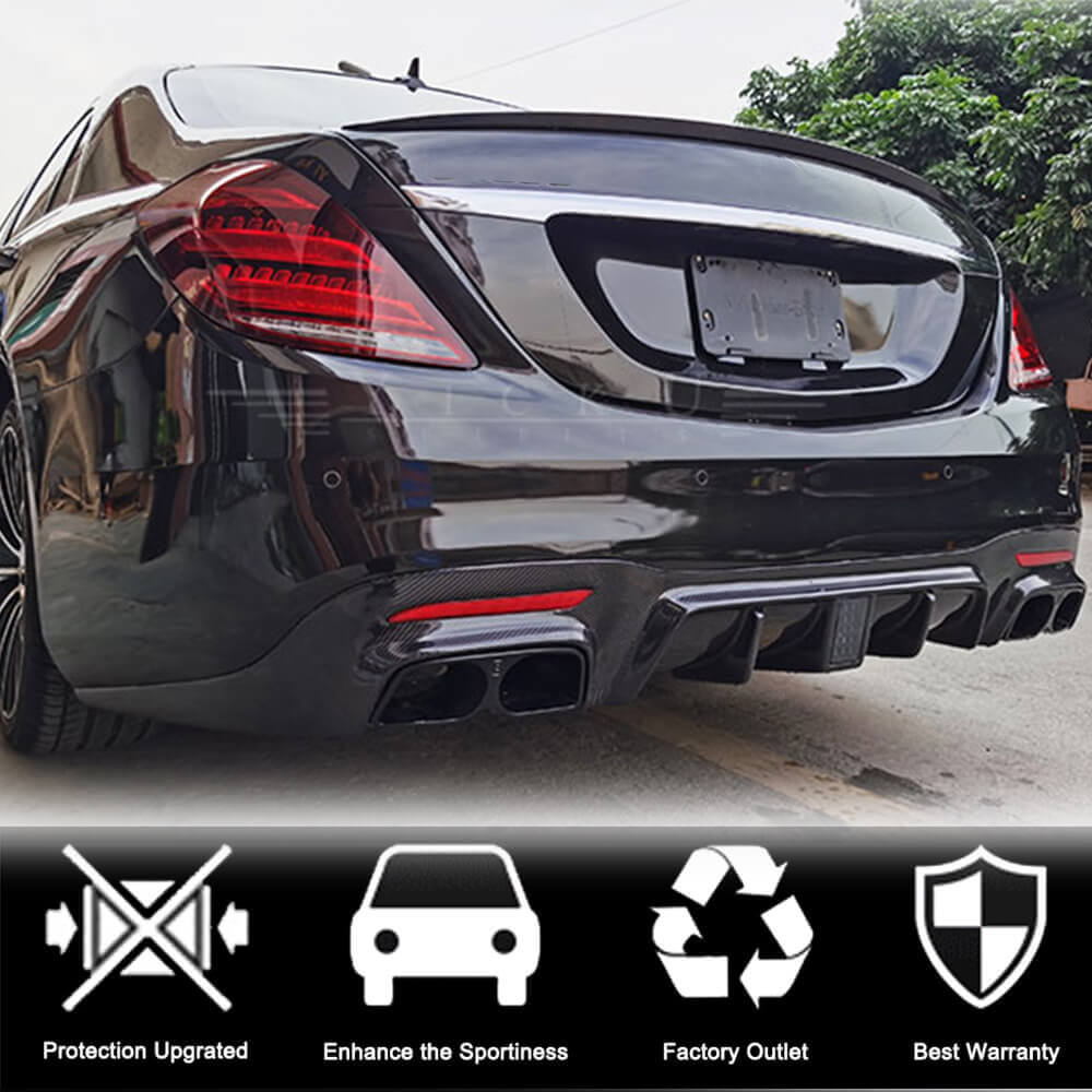 Rear bumper diffuser with nozzles (for S63/S65 AMG 2018-2021, Carbon) for Mercedes S-class W222 - image 2