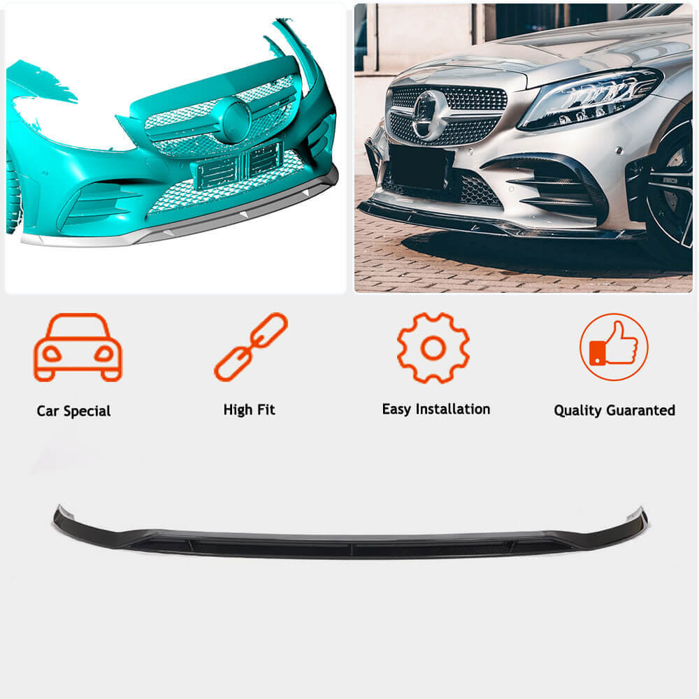 Lip V1 front bumper cover (for C43 AMG 2019-2021, Carbon) for Mercedes C-class W205 2014-2021 - image 2