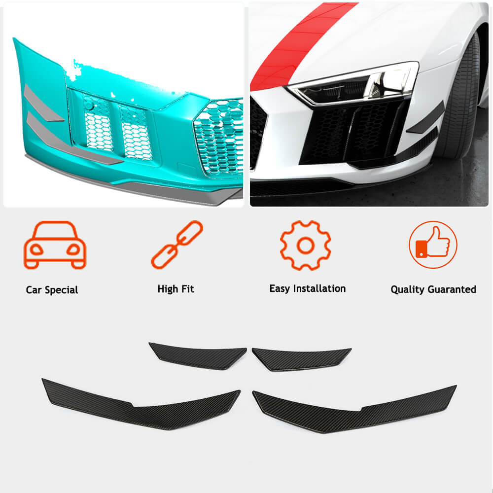 Front Bumper Fins Carbon Fiber for Audi R8 2015- - image 2