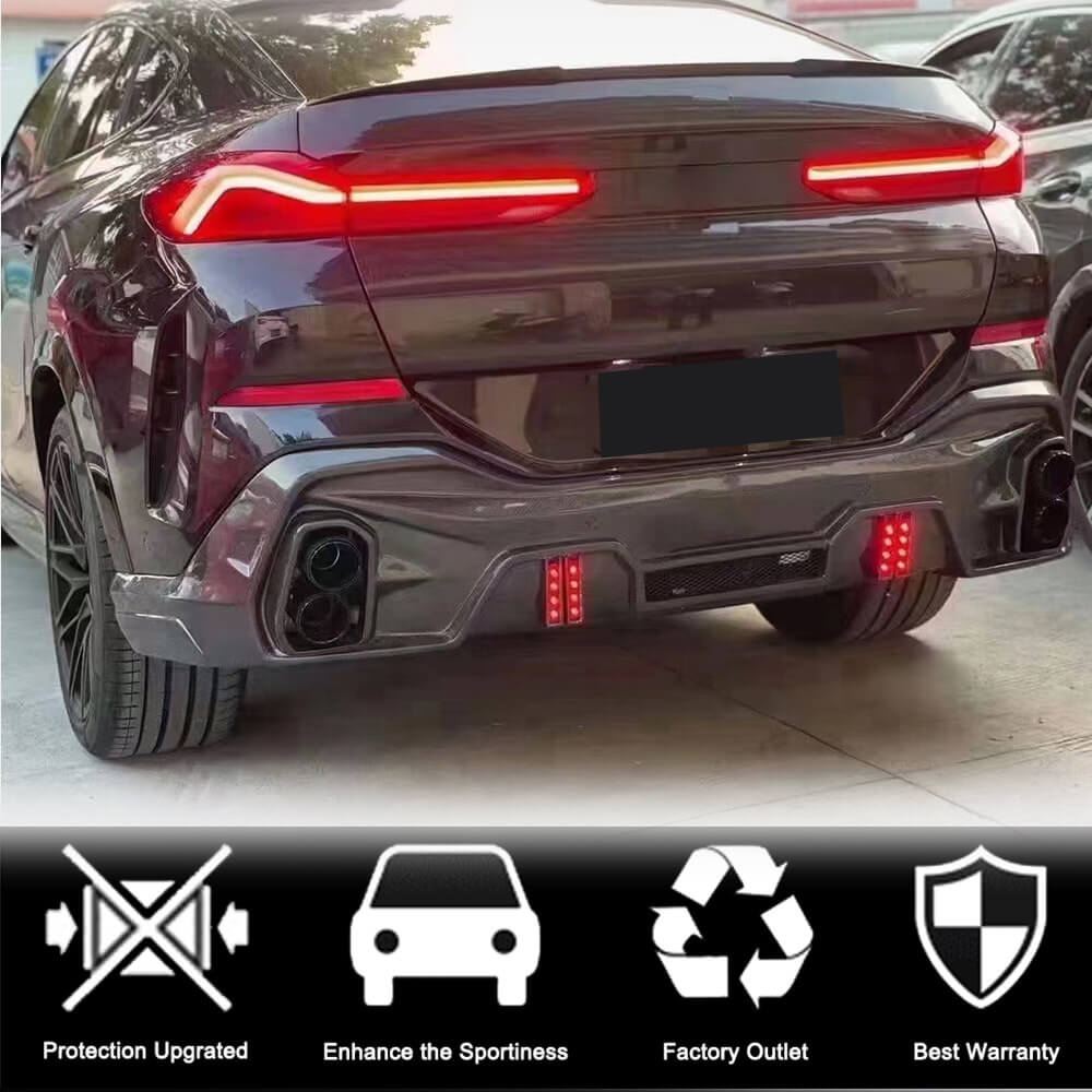 Rear Bumper Diffuser With Exhaust Pipe Tips Carbon Fiber (for M-Competition, 2020-2022) for BMW X6 G06 2019- - image 2