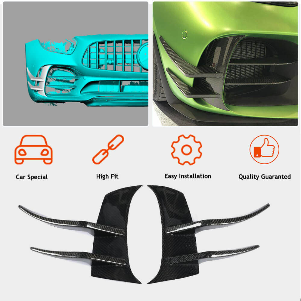 Front bumper extensions V2 (for GT R 2016-2019, Dry Carbon) for Mercedes AMG GT C190/R190 2014-2022 - image 2