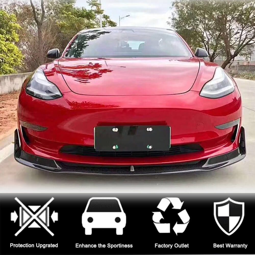 Front Bumper Lip Carbon Fiber V1 (2016-2022) for Tesla Model 3 - image 2