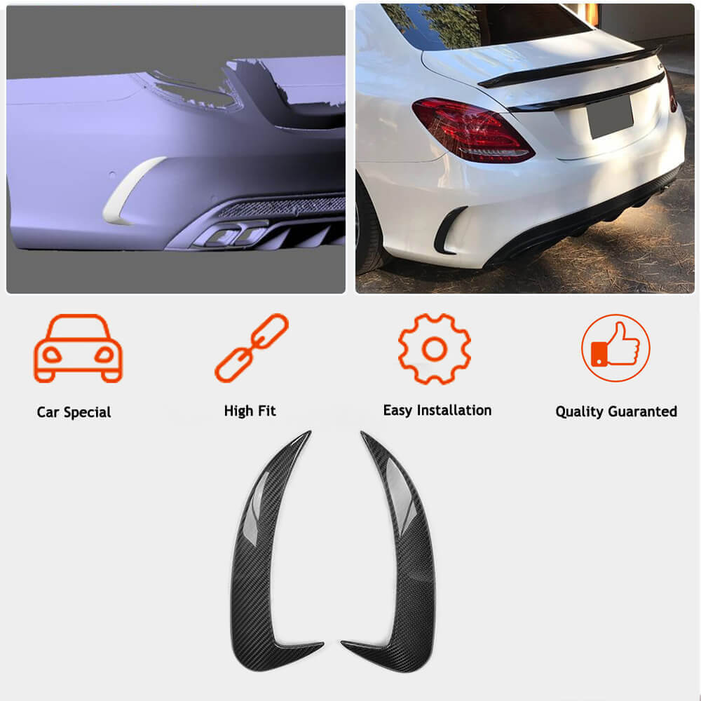 Covers on the rear bumper (for SD C43/C63 AMG 2015-2019, Carbon) for Mercedes C-class W205 2014-2021 - image 2