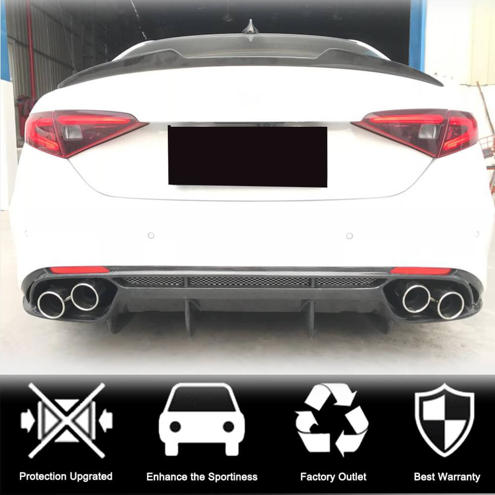 Rear Bumper Diffuser V1 (for Base, Carbon) for Alfa Romeo Giulia 2016-2022 - image 2